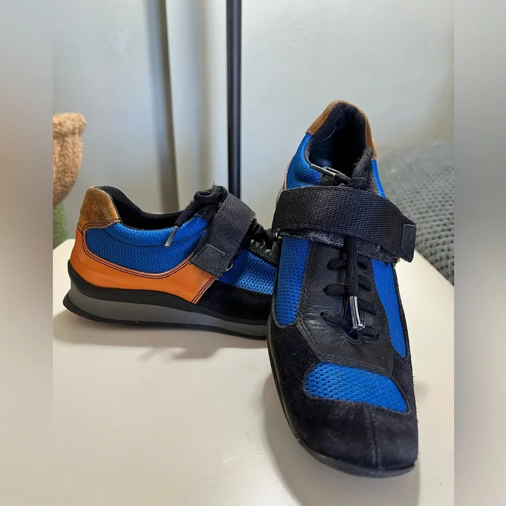 Vintage Prada suede and nylon sneakers. Hook and strap over laces sz 37 US 6.5-7